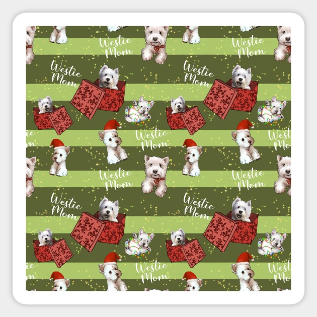 Christmas Westies green pattern Sticker by ArtInPi